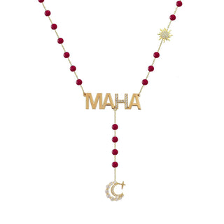 NAME RED SUN MOON LONG NECKLACE