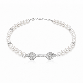THE POWER PEARLS BAGUETTE CHOKER SILVER - ELEGANT GIRLS