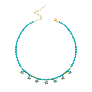 BLUE MIAMI FLOWERS BEADS NECKLACE