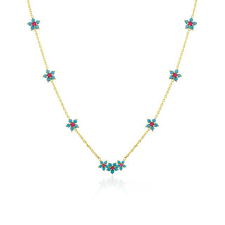 TURQUOISE RUBY  FULL FLOWER NECKLACE