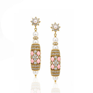 IMPERIAL WHITE PEARLS PINK EARRING - ELEGANT GIRLS