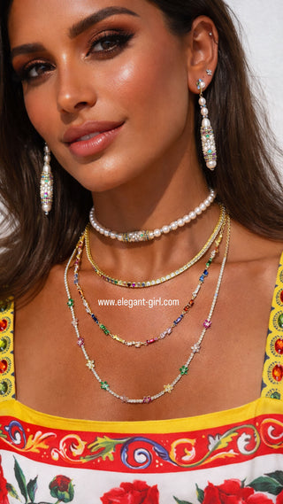 RAINBOW FIRE BAGUETTE GOLD CHOKER