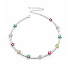 RAINBOW FLOWERS SILVER CHOKER