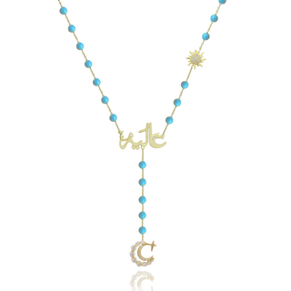 NAME TURQUOISE SUN MOON ALLAH LONG NECKLACE