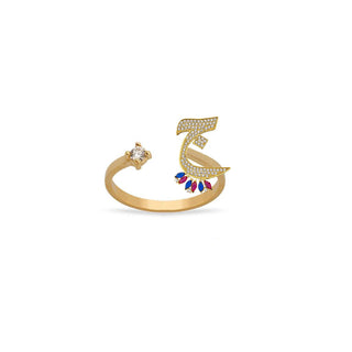 ARABIC LETTERS SAPPHIRE X RUBY MARQUISE RING