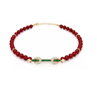 THE POWER RED AGATE X GREEN BAGUETTE CHOKER - ELEGANT GIRLS