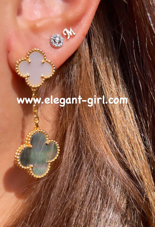 TWO FLOWER MOTHER OF PEARL GRAY EARRING