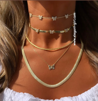 GOLD BUTTERFLY CHOKER OR LONG NECKLACE - ELEGANT GIRLS