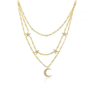 LAYER MOON STARS NECKLACE