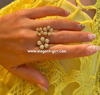 TAMPERED GOLD FLOWERS RING