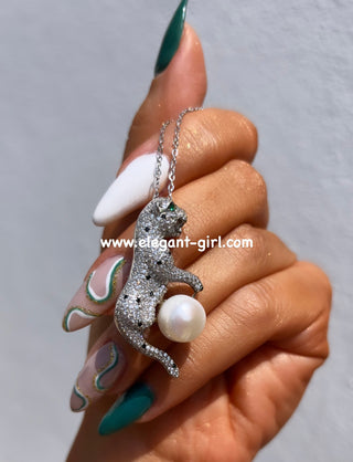 SILVER PANTHER PEARL NECKLACE