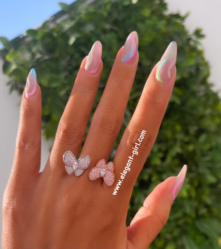 PINK WHITE TWO BUTTERFLY RING