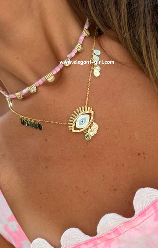 PINK BEADS EYES LOVE NECKLACE