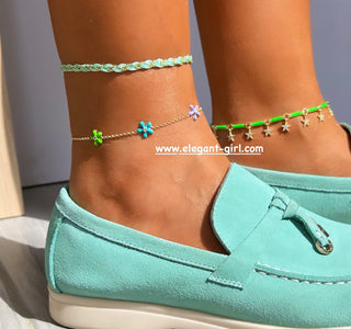 NEON TIFFANY ROPE WITH BALL CHAIN ANKLET