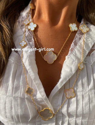 LONG GOLD WHITE 16 FLOWER NECKLACE
