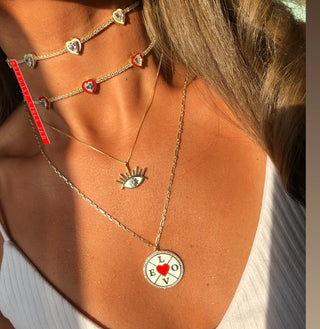 NEW RED HEART IN GOLD TENNIS CHOKER
