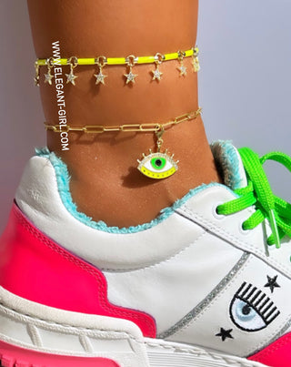 NEON YELLOW STARS DANGLE ANKLET