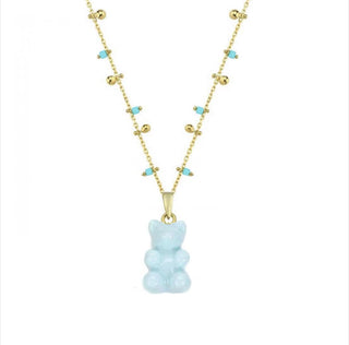 BABY BLUE GUMMY BEAR CANDY BEADS CHAIN  NECKLACE