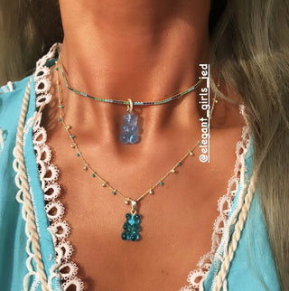 BLUE GUMMY BEAR CANDY BEADS CHAIN  NECKLACE