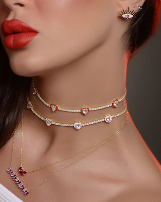 NEW RED HEART IN GOLD TENNIS CHOKER