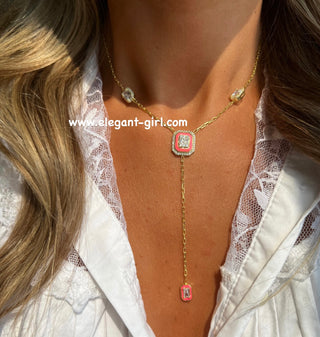 HOT PINK EMERALD CUT DOUBLE NECKLACE