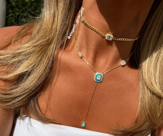 TURQUOISE EMERALD CUT DOUBLE NECKLACE