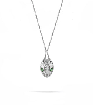 GREEN EYE SILVER HALF SERPENTI HEAD NECKLACE