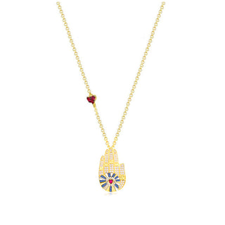 BIG HAMSA HAND RED HEART NECKLACE