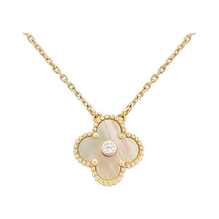 YELLOW PEARL ONE DIAMOND FLOWER NECKLACE