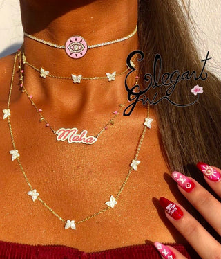 GOLD BUTTERFLY CHOKER OR LONG NECKLACE
