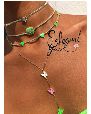 EMERALD CUT ENAMEL NEON GREEN CHOKER - ELEGANT GIRLS