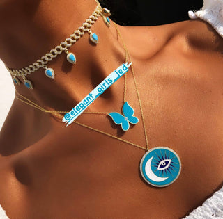 TURQUOISE MARQUISE STONES DANGLING CHOKER