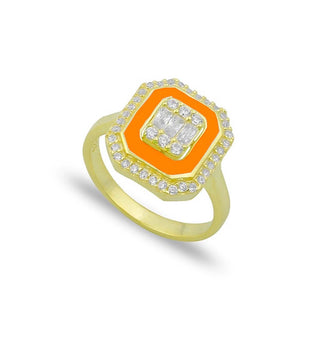 GOLD EMERALD CUT WITH COLORS  RING