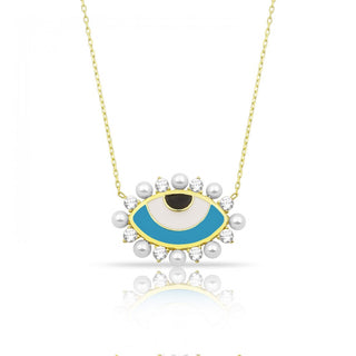 BLUE PEARLS EYE NECKLACE NECKLACE
