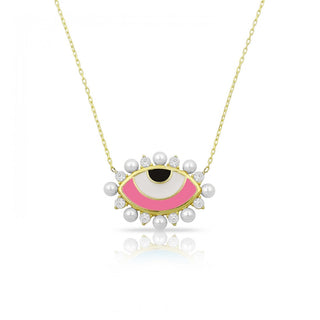 PINK PEARLS EYE NECKLACE NECKLACE