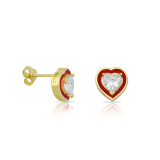 STUD RED SOLITAIRE HEART EARRING