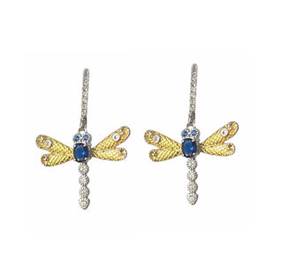 ENGRAVED SAPPHIRE BLUE DRAGONFLY EARRING