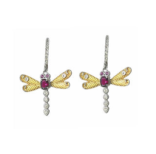 ENGRAVED RUBY DRAGONFLY EARRING