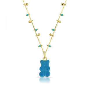 BLUE GUMMY BEAR CANDY BEADS CHAIN  NECKLACE