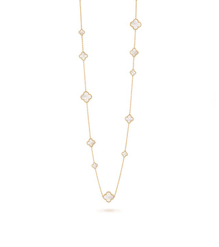 LONG GOLD WHITE 16 FLOWER NECKLACE