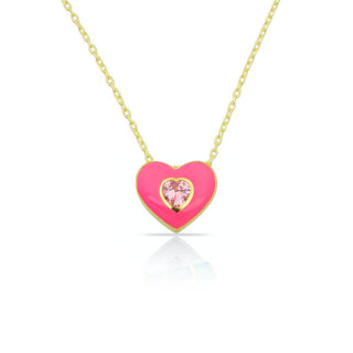 NEON PINK HEART WITH PINK STONE NECKLACE