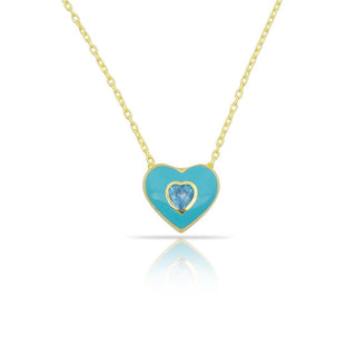 NEON BLUE HEART WITH BLUE STONE NECKLACE