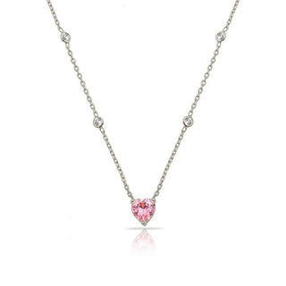 PINK SOLITAIRE HEART NECKLACE SILVER