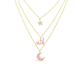 PINK LAYERS STAR ALLAH MOON NECKLACE