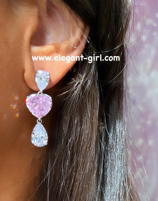 PINK SOLITAIRE OVAL HEART EARRING