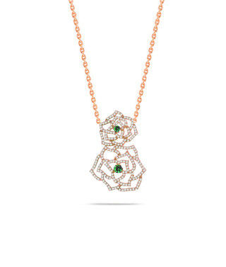 ROSE GOLD GREEN STONE DOUBLE ART FLOWER NECKLACE