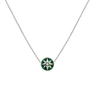 GREEN ROSE DES VENTS IN SILVER NECKLACE