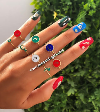 GREEN ARABIC ROUND LETTER RING