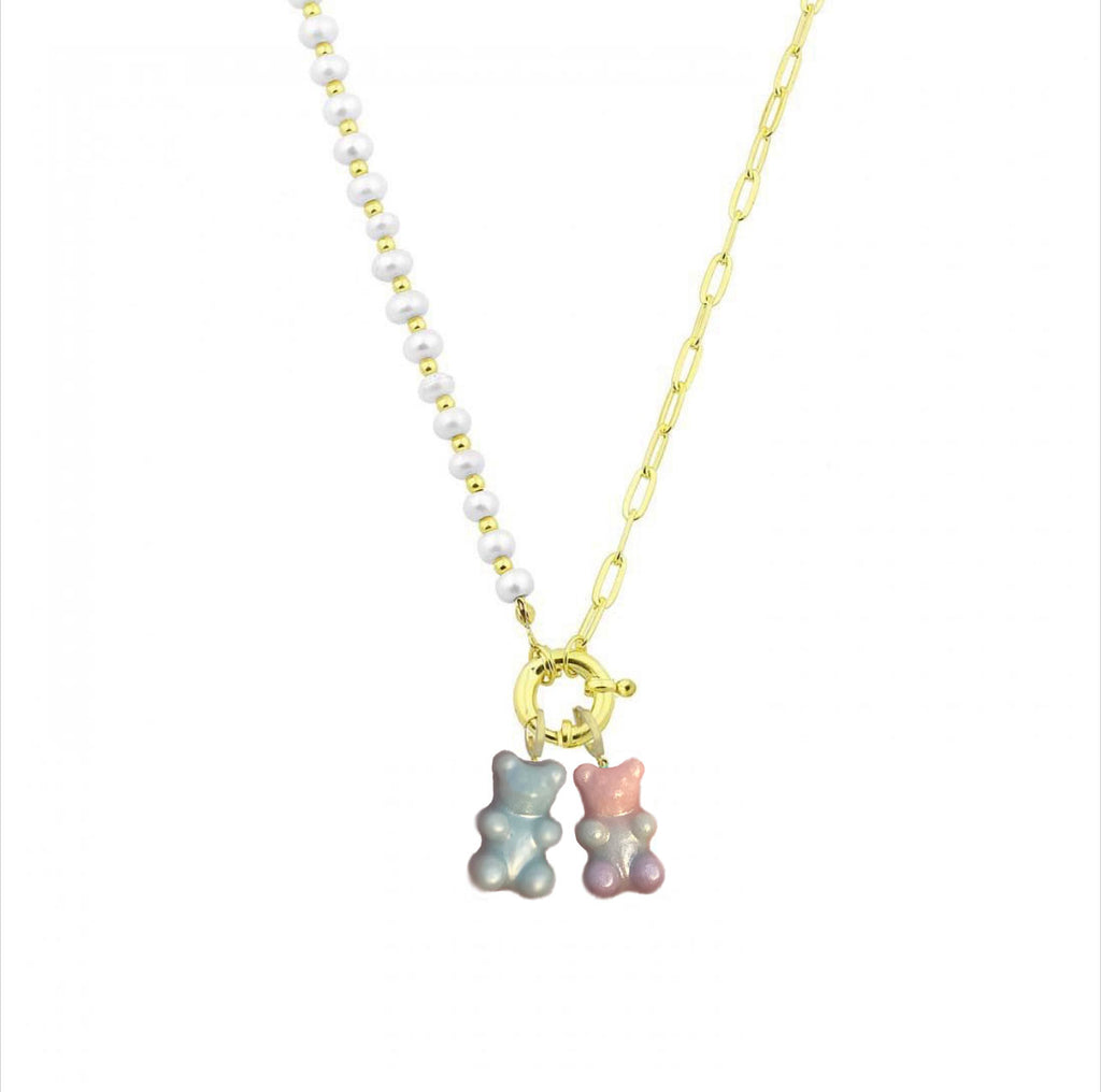 HALF PEARLS HALF CHAIN LOCK WITH TWIN PEARL EFFECT GUMMY BEAR – ELEGANT ...