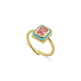 BLUE ENAMEL PINK EMERALD RING